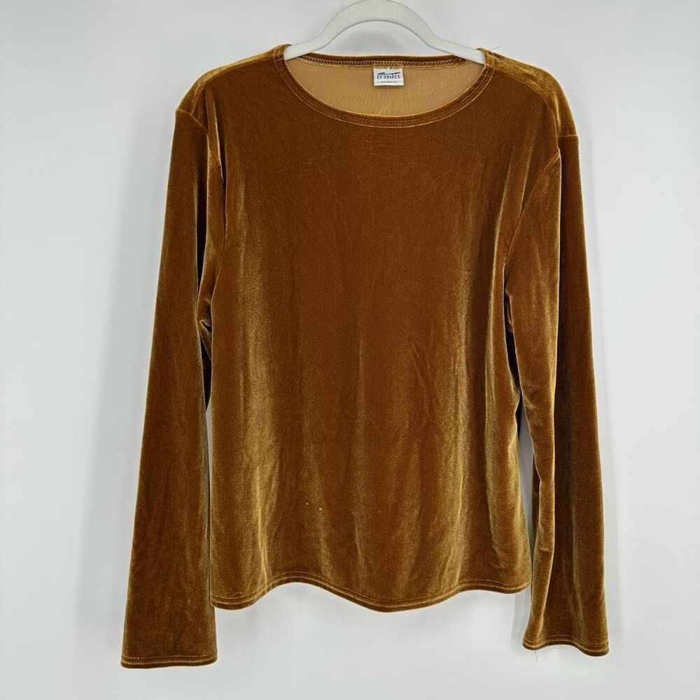 CP Shades Womens Round Neck Velvet Long Sleeve Top Size M Mustard Yellow - Picture 12 of 12